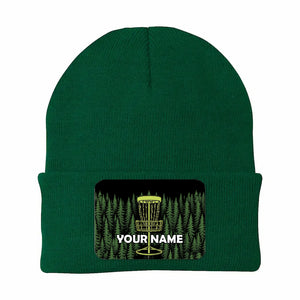 Green Forest Disc Golf basket custom name Rectangle Patch Disc Golf Knit Beanie Hat NQS10802