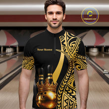 Load image into Gallery viewer, Black and Gold crown Bowling ball pins Polo, Quarter Zip Shirts for Men Custom Bowling Team jerseys NQS11592