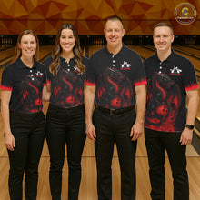 Load image into Gallery viewer, Black and Red Flame Dragon Bowling Polo, 1/4 zip shirts for Women Custom Dragon team bowling jerseys NQS11482