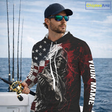 Load image into Gallery viewer, Hoodie with American flag design and skeleton holding a fish, brand 'Chiptee Amz' visible.
