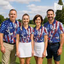 Load image into Gallery viewer, Personalized American Flag Butterfly Womens Golf Polo Shirt – Custom Name Patriotic Team Apparel NHT1033