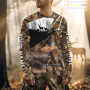 Deer Hunting 3D All Over Print Shirt Personalized Brown Fall Season Camo Hunting Clothes NHT204