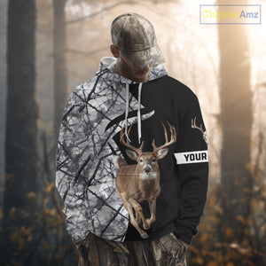 Deer Hunting Big Game Black Camo Gray Custom Name 3D All Over Print Shirts, Hunting Gifts NHT205