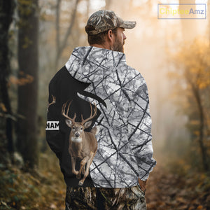 Deer Hunting Big Game Black Camo Gray Custom Name 3D All Over Print Shirts, Hunting Gifts NHT205