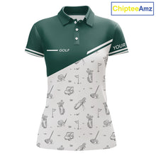 Load image into Gallery viewer, Green White Golf Pattern Womens Golf Tops Custom Ladies Golf Shirts, Green Golf Tops NHT884