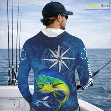 Load image into Gallery viewer, Mahi Mahi Fishing Shirt Long Sleeve Hooded Gift For Men – Deep Sea Angler Ocean Compass Design