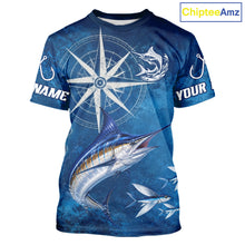 Load image into Gallery viewer, Marlin Short Sleeve Fishing T-Shirts Gift For Men – Deep Sea Angler Ocean Compass Design 