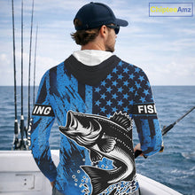Load image into Gallery viewer, Bass Fishing American Camo Custom Name UV Protection Long Sleeves Hooded Shirt, Bass Fishing Jersey NHT530