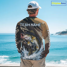 Load image into Gallery viewer, Brown Camo Walleye Fishing Shirts Long Sleeve, Custom Walleye Performance Fishing Apparel NHT459