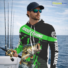Load image into Gallery viewer, Custom Largemouth Bass Fishing Jerseys, Largemouth Bass Hooded Fishing Shirts Long Sleeve For Men|Green NHT727