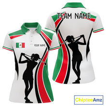 Load image into Gallery viewer, Mexican Flag White Golf Pattern Womens Polo Shirt Patriotic Womens Golf Shirt Mexico Golf Gifts NHT737