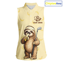 Load image into Gallery viewer, Funny Sloth Banana Womens Sleeveless Golf Polo Shirt Custom Golf Jerseys, Golf Apparel Gift For Golf Lovers NHT907