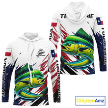 Load image into Gallery viewer, Custom Texas Flag Mahi Mahi Fishing Shirts, Texas Dolphin Fishing Shirts Long Sleeve Hooded For Team NHT915