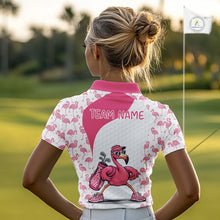 Load image into Gallery viewer, Funny Pink Flamingo Womens Golf Polo Shirt Custom Pink And White Golf Shirt For Team NHT545