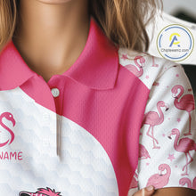 Load image into Gallery viewer, Funny Pink Flamingo Womens Golf Polo Shirt Custom Pink And White Golf Shirt For Team NHT545