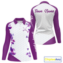 Load image into Gallery viewer, Custom Purple Geometric Womens Golf Polo Shirt, Personalized Team Name Golf Polo Shirt NHT554