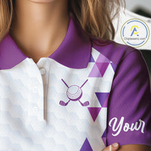 Load image into Gallery viewer, Custom Purple Geometric Womens Golf Polo Shirt, Personalized Team Name Golf Polo Shirt NHT554
