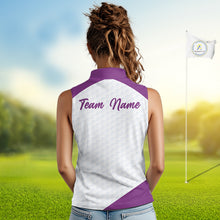 Load image into Gallery viewer, Custom Purple Geometric Womens Sleeveless Golf Polo Shirt, Personalized Team Name Golf Polo Shirt NHT554