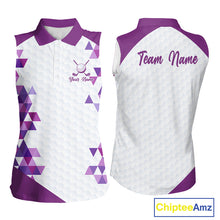 Load image into Gallery viewer, Custom Purple Geometric Womens Sleeveless Golf Polo Shirt, Personalized Team Name Golf Polo Shirt NHT554