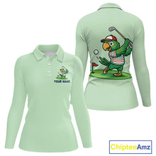 Load image into Gallery viewer, Personalized Womens Golf Polo Shirt Custom Name Funny Green Parrot Design|Green 