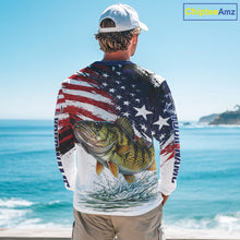 Load image into Gallery viewer, Personalized Patriotic Walleye Fishing Shirts Long Sleeve , American Flag Fishing Jerseys For Men NHT774