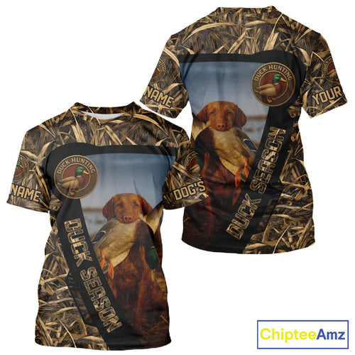 Duck Hunting Shirt Custom Name with Vizsla Dog Camo Hunting Clothes For Duck Hunters NHT153