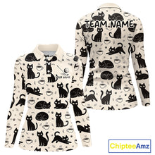 Load image into Gallery viewer, Personalized Black Cat Lover Golf Polo Shirt – Custom Name Cute Cat Pattern Shirt For Women NHT801