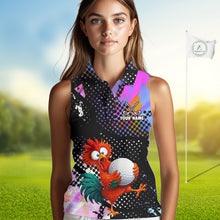 Load image into Gallery viewer, Custom Team Name Crazy Rooster Womens Sleeveless Golf Polo Shirt Personalized Womens Performance Golf Jersey NHT952