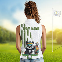 Load image into Gallery viewer, Custom Name Cool Panda Womens Sleeveless Golf Polo Shirt, Funny Bamboo Panda Golfing Apparel NHT956