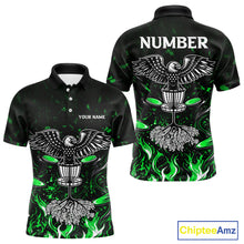 Load image into Gallery viewer, Personalized Mens Disc Golf Polo Shirt With Eagle Design, Customizable Name, Unisex Sports Jersey For Men|Green NHT814
