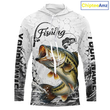 Load image into Gallery viewer, Custom Name Bass Fishing Long Sleeve Hooded Performance Shirt, Bass Gift For Men 