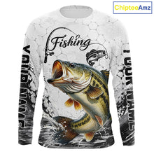 Load image into Gallery viewer, Custom Name Bass Fishing Long Sleeve Performance Shirt, Bass Fishing Shirt Jersey