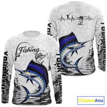 Load image into Gallery viewer, Custom Name Sailfish Fishing Long Sleeve Performance Shirt, Sailfish FIshing Jersey