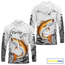Load image into Gallery viewer, Custom Name Redfish Fishing Long Sleeve Hooded Performance Shirt, Red Drum Gift For Men 