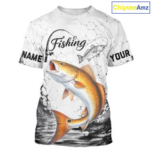 Load image into Gallery viewer, Custom Name Redfish Fishing T - Shirt Performance, Red Drum Gift For Men 