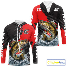 Load image into Gallery viewer, Walleye Fishing Long Sleeve Hooded Tournament Shirts, Personalized Walleye Fishing Jerseys NHT585