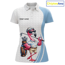 Load image into Gallery viewer, Blue Funny Flamingo Polo Shirt For Womens, Golf Polo Shirts Custom Name, Flamingo Golf Shirts NHT594