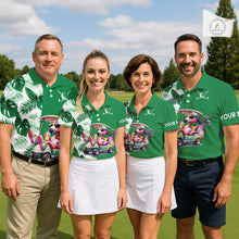 Load image into Gallery viewer, Personalized Tropical Leaf Green Golf Cart Design, Custom Flamingo Funny Womens Golf Polo Shirt  NHT596