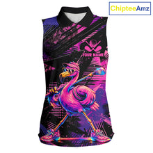 Load image into Gallery viewer, Funny Neon Flamingo Womens Sleeveless Golf Polo Shirt – Custom Personalized Golf Team Apparel 