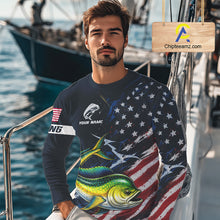 Load image into Gallery viewer, Mahi Mahi Fishing Shirt Long Sleeve USA Flag Custom Name Jersey