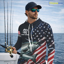Load image into Gallery viewer, Chinook Salmon Fishing Shirts Long Sleeve Hooded American USA Flag Camo, Fishing Jersey For Men NHT961
