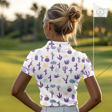 Load image into Gallery viewer, Custom Purple Cactus Women's Golf Polo Shirt - Personalized Desert Pattern Performance Golf Jersey