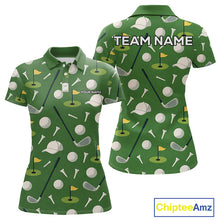 Load image into Gallery viewer, Green Golf Pattern Polo Golf Shirt For Womens Custom Golf Clothes, Best Golf Gifts NHT621