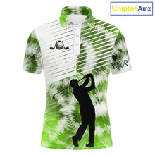 Load image into Gallery viewer, White And Green Mens Tie Dye Golf Polo Shirts Custom Golf Human Golf Team Polo Shirts NHT622