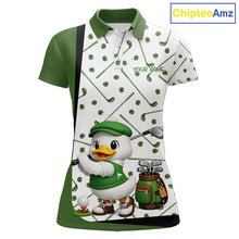 Load image into Gallery viewer, Custom Green &amp; White Funny Duck Golf Shirt For Womens, Golf Jersey Pattern For Womens NHT625