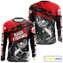 Load image into Gallery viewer, Custom Bass Fishing Jersey, Black And Red Bass Long Sleeve Tournament Fishing Shirts NHT492