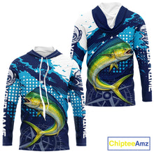 Load image into Gallery viewer, Custom Mahi Mahi Long Sleeve Hooded Fishing Shirts For Men, Design Mahi Mahi Fishing Jerseys NHT633
