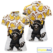 Load image into Gallery viewer, Funny Raccoon Beer Golf Polo Shirt Personalized Name Custom Golf Shirt Golfer Gift For Womens