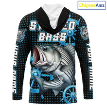 Load image into Gallery viewer, Personalized Striped Bass Fishing Jerseys, Hooded Bass Performance Fishing Shirt Custom Name NHT501