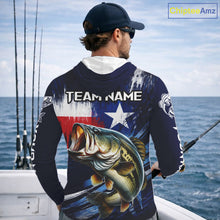 Load image into Gallery viewer, Personalized Bass Long Sleeve Performance Fishing Shirts, Hooded Bass Custom Texas Fishing Jersey  NHT502